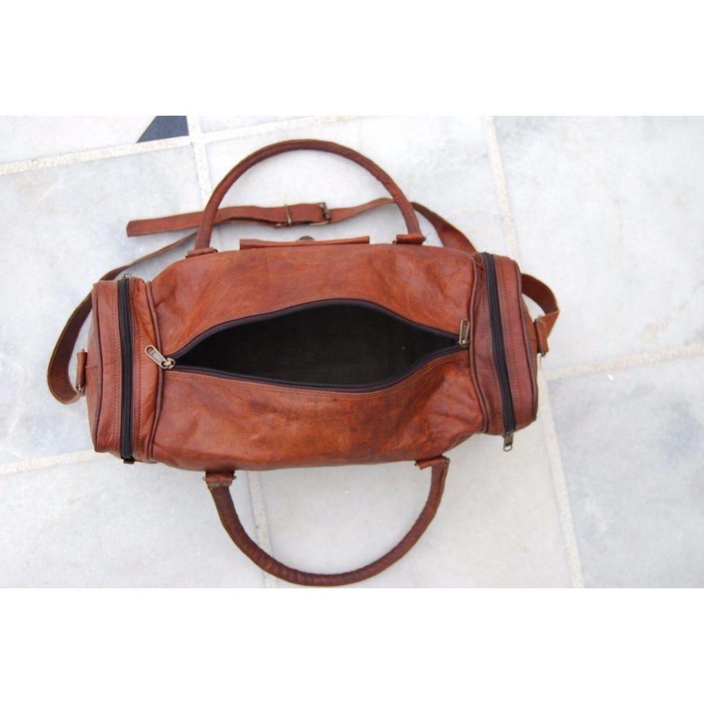 NEW 24" Men Genuine Goat Leather Brown Duffel Travel Gym Weekend Overnight Bag