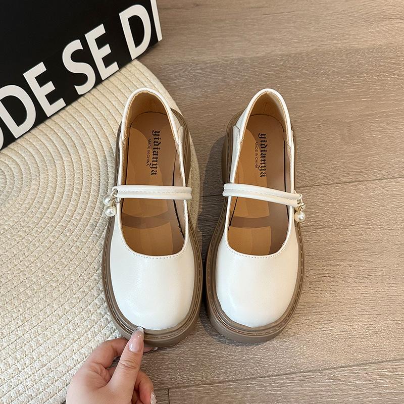 Хит продаж 2025 Новые туфли Мэри Джейн женские Британский стиль Круглый носок Толстая подошва Летние С низкой выемкой Одинарные туфли Удобные