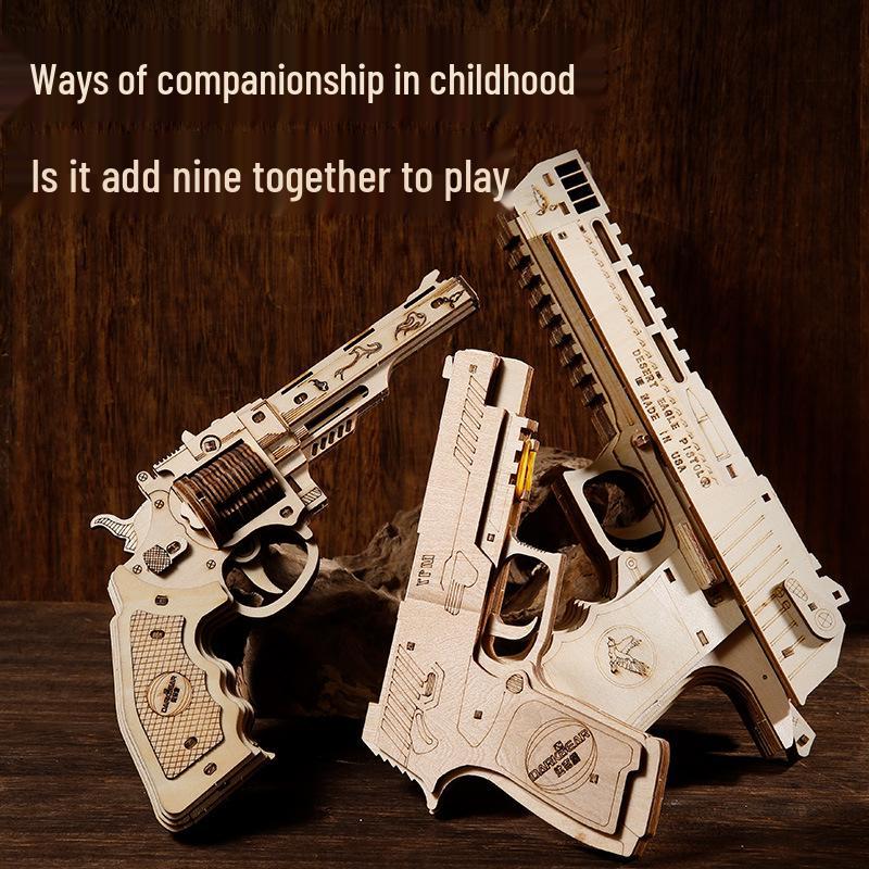 Wooden Desert Eagle 3D Puzzle Model - Rubber Band Gun Building Blocks Educational Toy