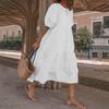2025 Women's Casual Ruffle Dress - Solid Color, Short-Sleeve, Loose Fit, Bubble Sleeve Beachwear