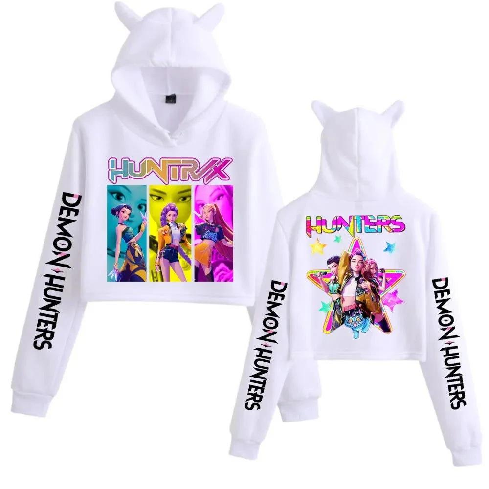 K-pop Истребитель демонов Укороченные топы Женский свитшот Длинный рукав Модная толстовка для девушек