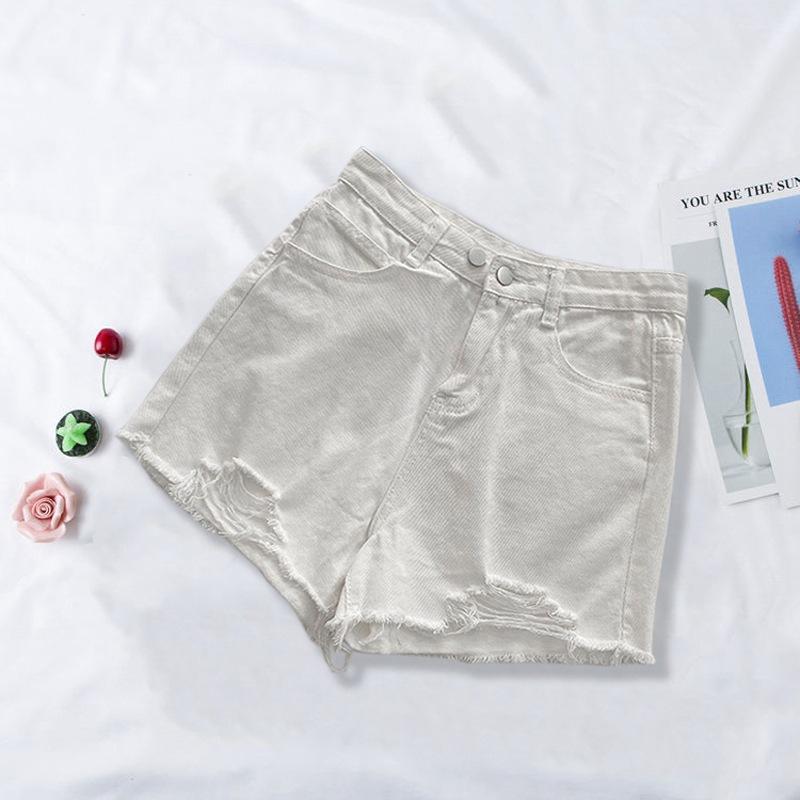 Брюки модные универсальные женские с дырками, черные, серые, с высокой талией, свободные, тонкие, трапециевидные, широкие брюки, необработанные края, летние джинсовые шорты, индивидуальность