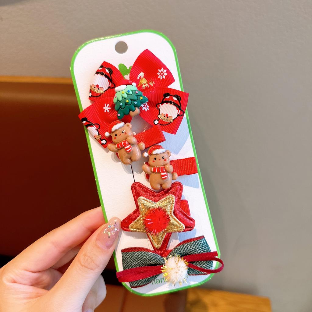 Children's Christmas Hair Accessories Santa Claus Christmas Tree Reindeer Hair Clip Festival Side Hair Clip Five-Piece Set