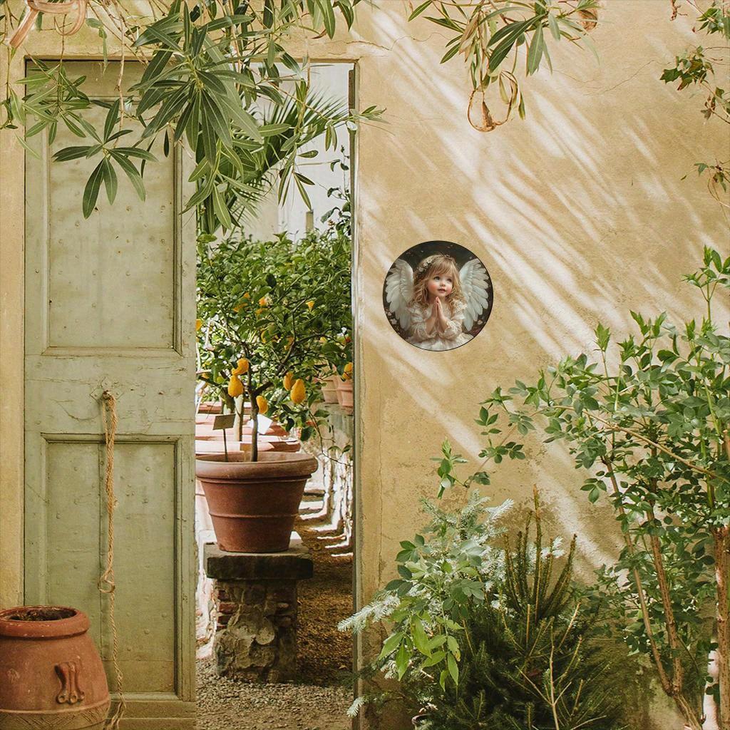 Деревянная круглая настенная картина в виде ангела, 1 шт., 2D, идеально подходит для декора двери, стены, дома, комнаты, фермы, улицы, магазина, гаража, бара, сада и кофейни