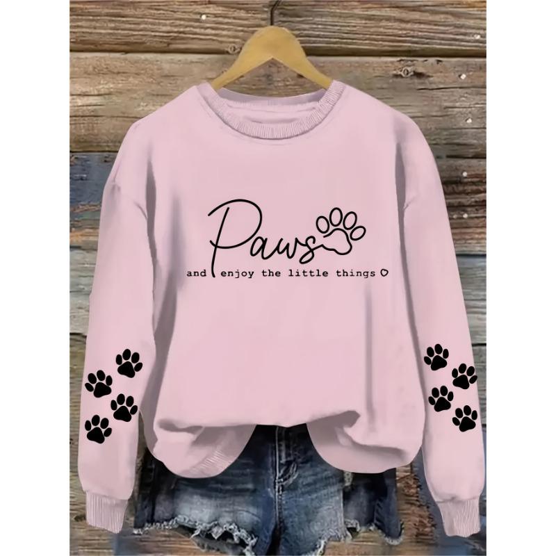 Women's comfortable paw print crew neck sweatshirt, casual long sleeve pullover