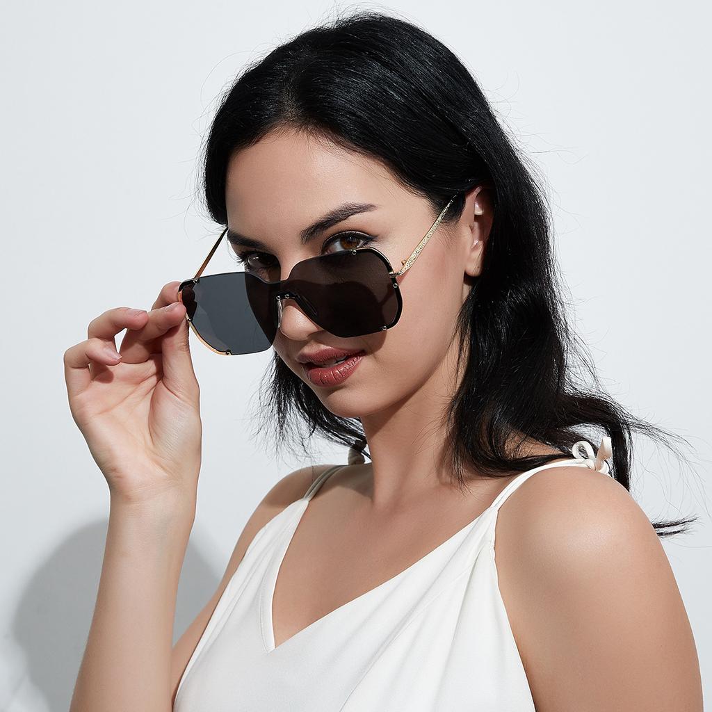 Очки без оправы Большие Закрывающие лицо Панк Металлические Солнцезащитные очки Женские Квадратные Солнцезащитные очки Мужские