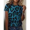 Винтажная синяя леопардовая женская футболка с принтом 2024 года, летняя повседневная женская футболка с коротким рукавом и круглым вырезом, уличная одежда, пуловеры, топы