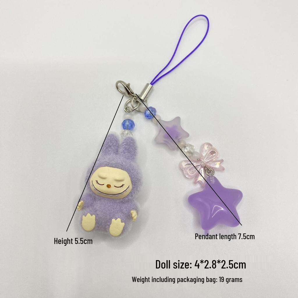 Flocked Labu Labubu Mini Keychain: Cute Grain Stroller Bag & Phone Pendant Ornament