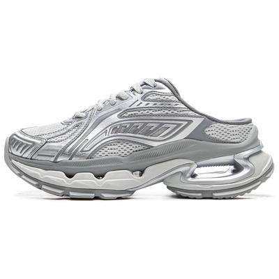 Li Ning Lijun BOW Мюли Модные Удобные Трендовые Универсальные Шлепанцы с Открытым Носком Женские шлепанцы Серебристо-Серые AZGU184-2