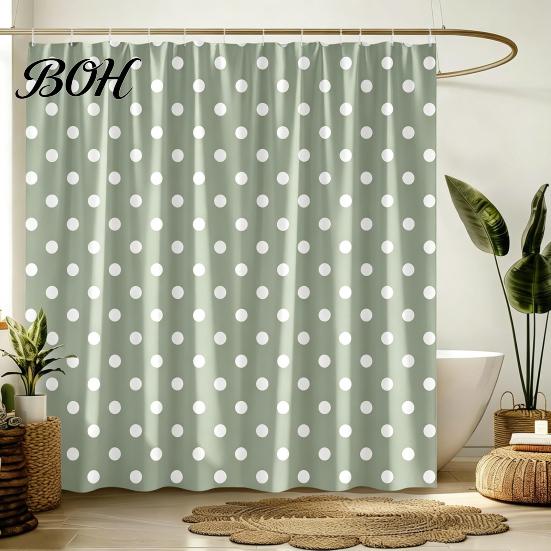 Water Repellent Fabric Shower Drapes Polka Dot Curtain with Hooks, Waterproof Bathroom Curtain, Retro Bath Hotel Quality Polyester Curtains