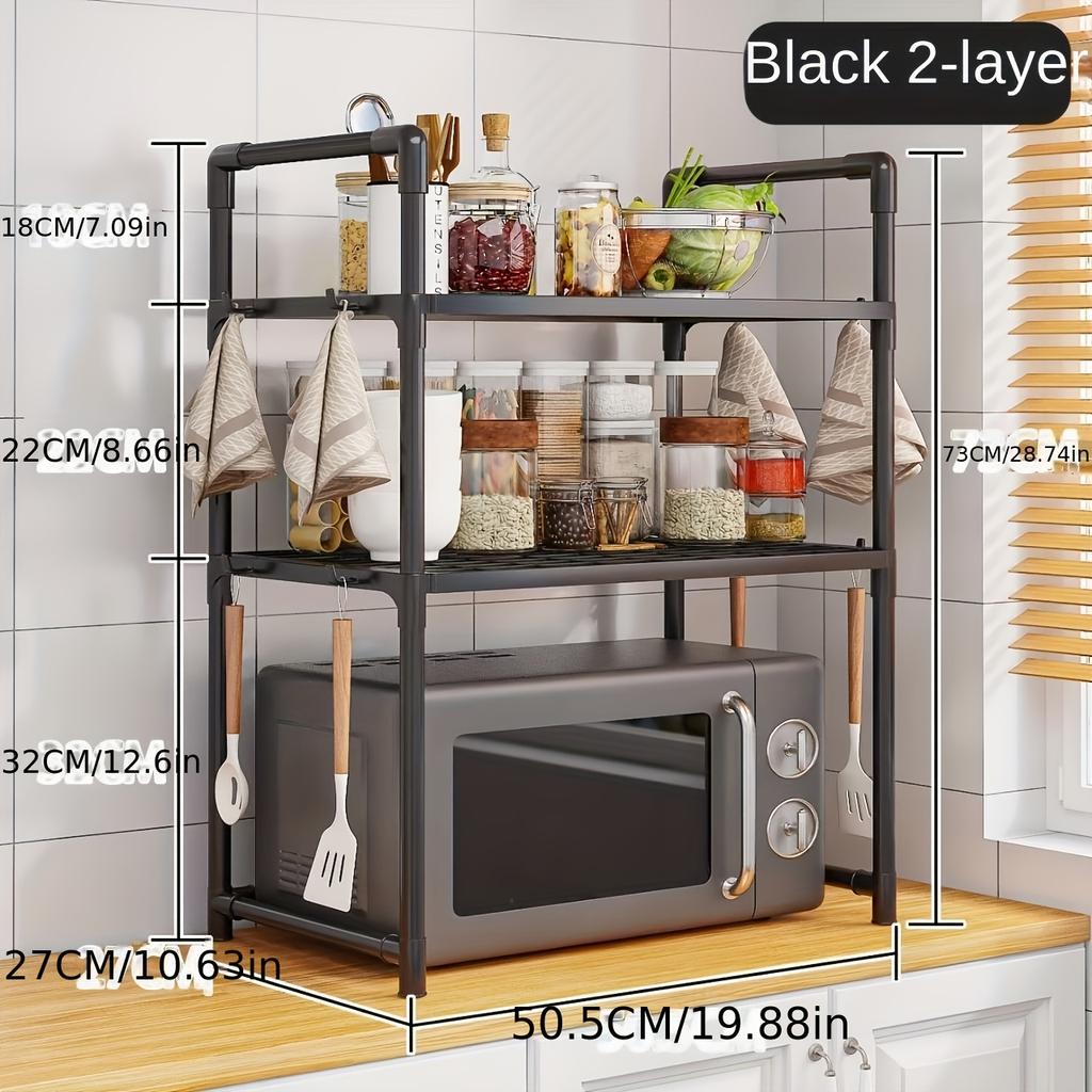 2-Tier Metal Kitchen Shelf, Countertop or Floor Storage for Spices, Utensils, Pots & Pans, Utensil Holder - Microwave & Double Oven Storage Organizer