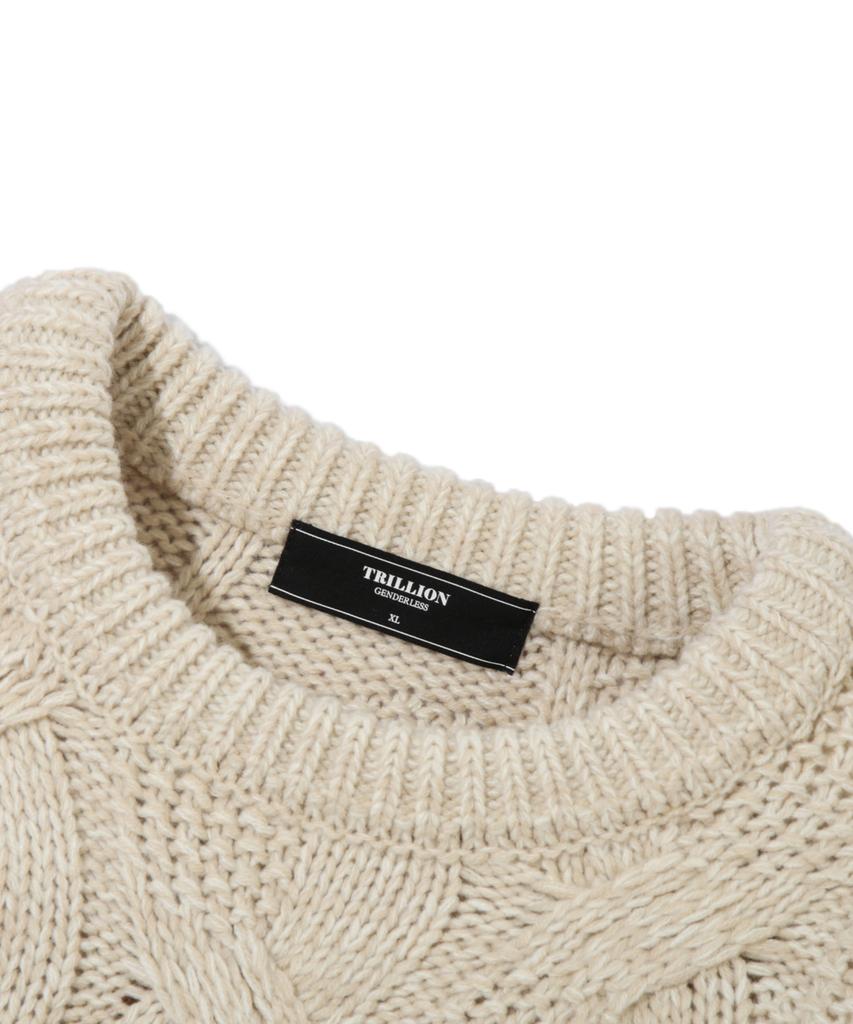 TRILLION Washable Big Cable Oversized Crew Neck Knit [Ivory]