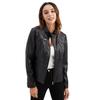 Women's Slim Fit Casual Leather Jacket with Stand Collar - Solid Color Spring/Autumn Outerwear
