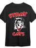 Мужская винтажная футболка с графическим принтом Stray Cats Черная с коротким рукавом Хлопковая футболка с ярким красно-белым мультяшным котом Принт STRAY CATS