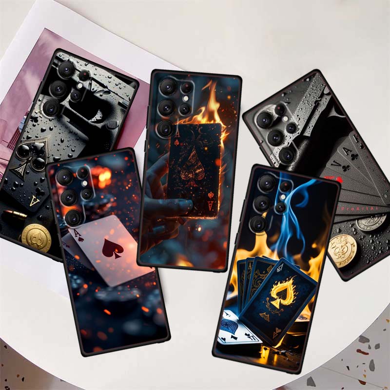 Креативный дизайн игральных карт Чехол для телефона Для Samsung Galaxy S26 S25 S24 S23 S22 S21 S20 Ultra Plus FE 5G Черный Мягкий ТПУ