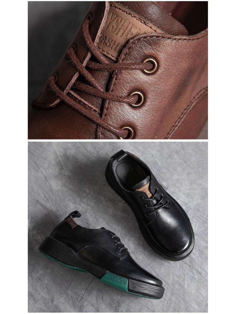 Женские кожаные туфли со шнуровкой и глубоким вырезом - Mori Girl Style