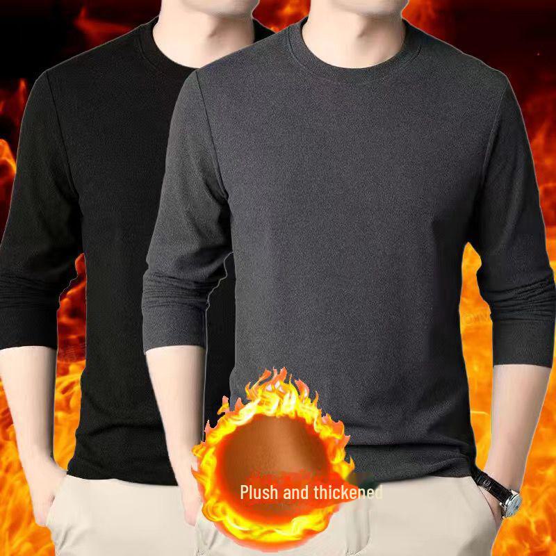 Мужская бархатная футболка с круглым вырезом и длинными рукавами для тепла осенью и зимой