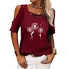 Women Fashion Off Shoulder T-shirt Ladies Casual Round Neck Floral Print Top Summer Short Sleeve Tee Shirt