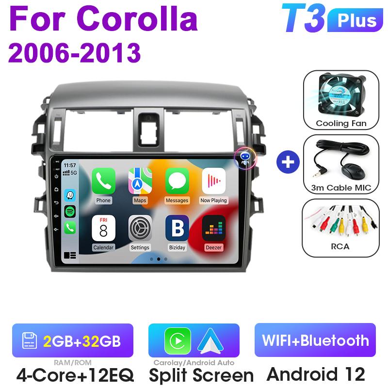 Android 12 Автомобильное радио для Toyota Corolla E140/150 2006 - 2013 GPS Carplay Auto 2 Din Stereo интеллектуальные системы Smart Autoradio