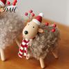 Festive Atmosphere Decorations Wooden Christmas Sheep Figurine with Scarf Santa Hat, Plush Fleece Decorative Items for Entrances Lamb Tabletop