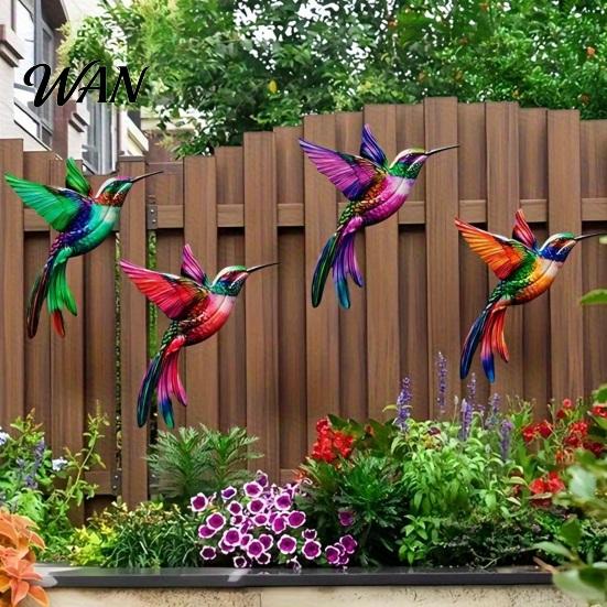2D Acrylic Bird Art 4 Pcs Hummingbird Wall Colorful Garden Birds Sculpture Outdoor Fence Nature-inspired Decoration Hanging Ornaments for Yard Living