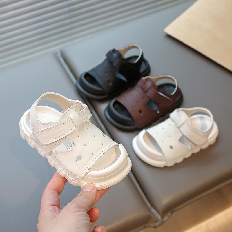 New style girls' sandals, open-toed beach shoes, simple solid color sandals for children