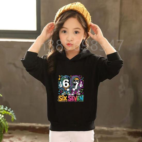 Children's Hoodie Set 67 Number 3-12 Years Kids Girls Boy Black Tops+Pants Leisure Outerwear Sweatshirt Printing Clothing