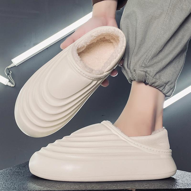 Модные мужские тапочки из ЭВА плюс бархатные зимние домашние и уличные сохраняющие тепло удобные модные универсальные нескользящие мужские тапочки взрывного стиля