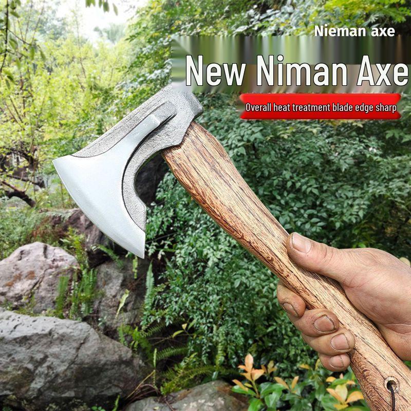 Hand-Forged Long-Handled Camping Axe for Wood Splitting and Firewood Cutting
