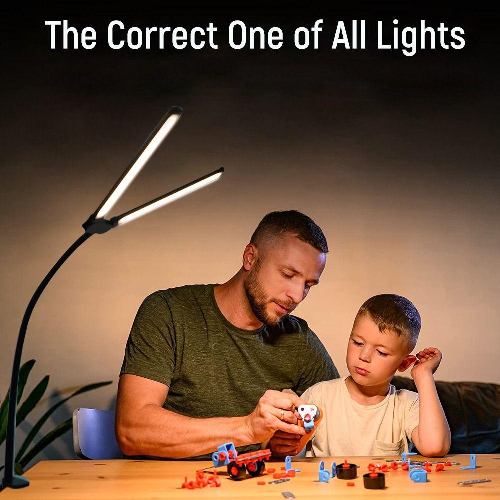 Double Head Led Desk Lamp 3 Color Modes Dimmable Clamp Desk Lighting Gooseneck Smart Light Study