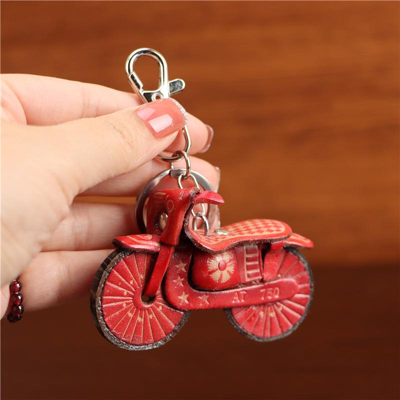First Layer Cowhide Mini Motorcycle Keychain Pendant Creative Personalized Locomotive Bag Accessories Cute Little Gifts