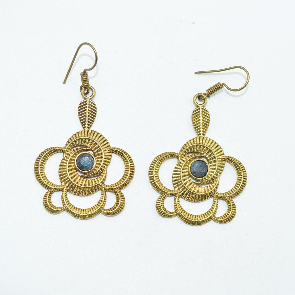 Brass Gold Plated Women's Earring, Natural Gemstone Cabochon Jewelry, Fashion Jewelry, Handmade Earring, Kyanite Earring