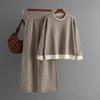 GMXIA Autumn and Winter Style Contrasting Color Round-neck Knitted Sweater Slimming Wide-leg Pants Two-piece Set for Women