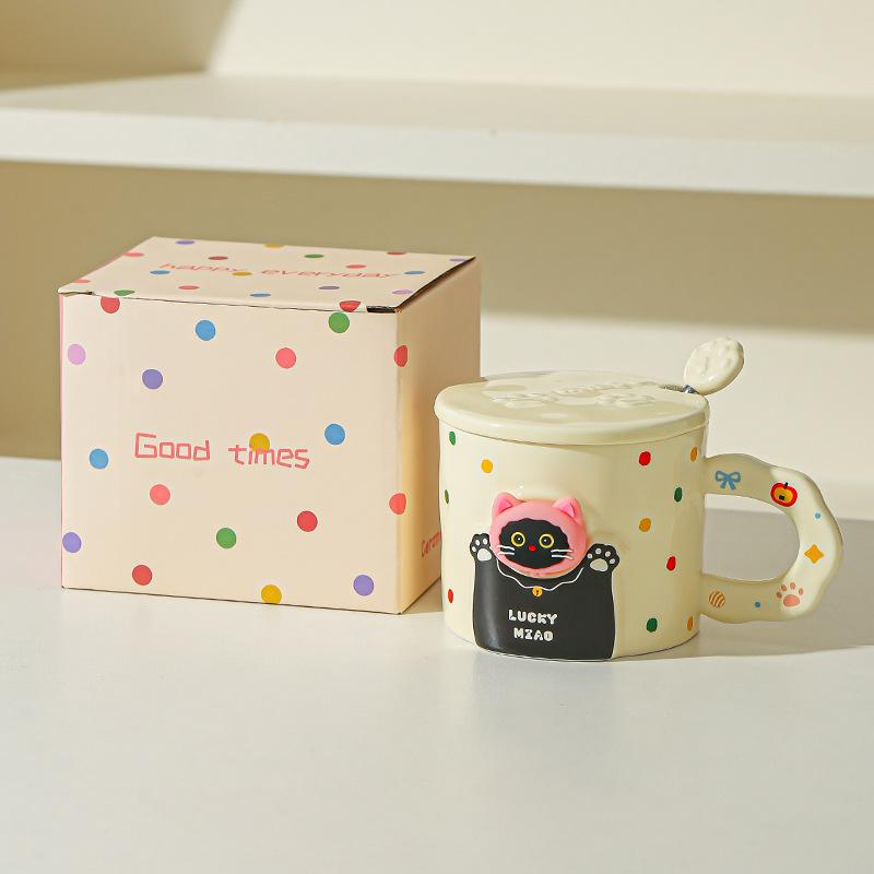 Милая керамическая кружка с кошкой, с крышкой и ложкой, чашка для кофе/воды, парная кружка с подарком, высокая ценность