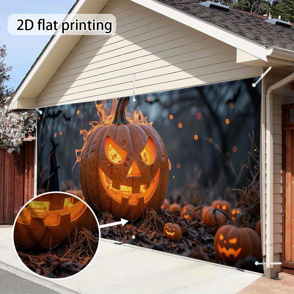 One Halloween flame pumpkin and witch garage door banner - Large fabric outdoor decorationzyc
