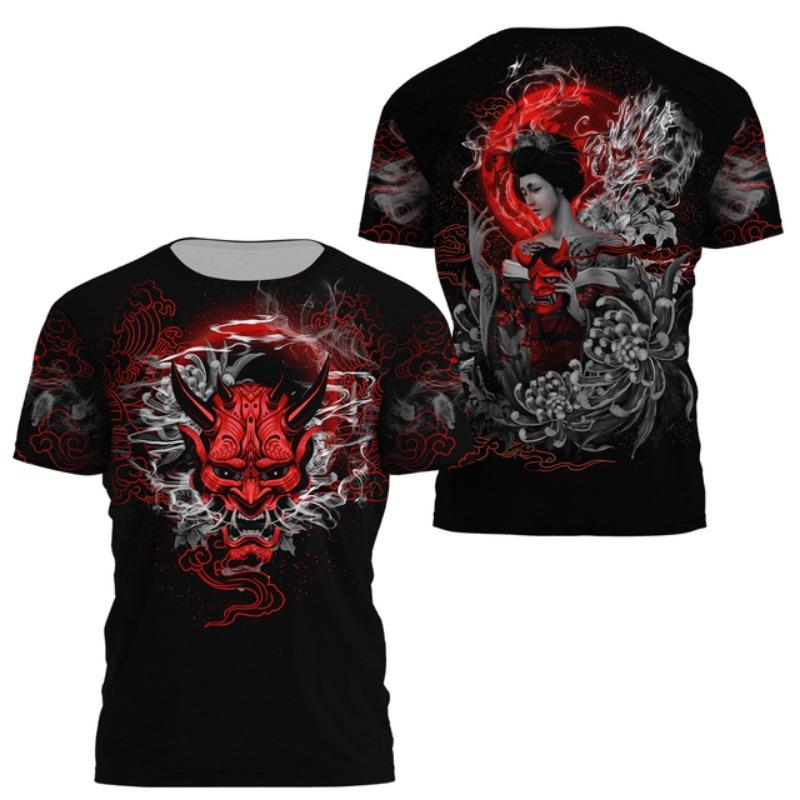 Summer Vintage Japanese Samurai T Shirt Men Cotton Casual Short Sleeve Tops O-Neck Oversized Men's Clothing Punk Streetwear 6xl