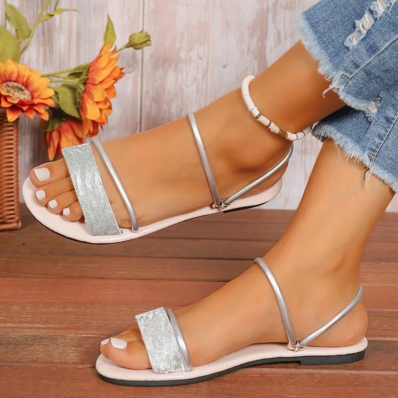 2024 Новый стиль, модные и универсальные, однотонные, с открытым носком, летние, удобные, верхняя одежда, повседневные, женские, пляжные тапочки на плоской подошве