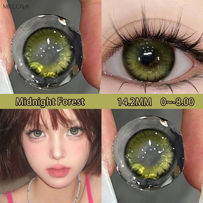 Цветные контактные линзы Mill Creek, 2 шт., класс 14,2 мм, фиолетовые, синие, натуральные, удобные, 1 год использования, контактные линзы в стиле аниме для косплея
