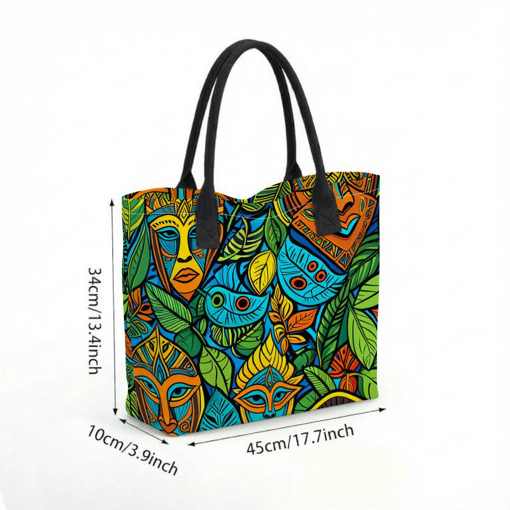 Boho Tribal Print Tote Bag Casual Large Capacity Shoulder Handbag for Daily Use
