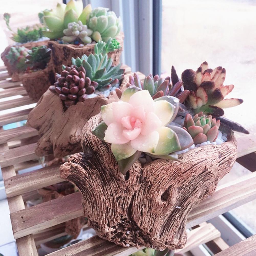 Durable Flower Pot Flowerpot for Succulents Rustic Tree Stump Cement Flowerpot Decorative Desktop Planter for Succulents Cactus
