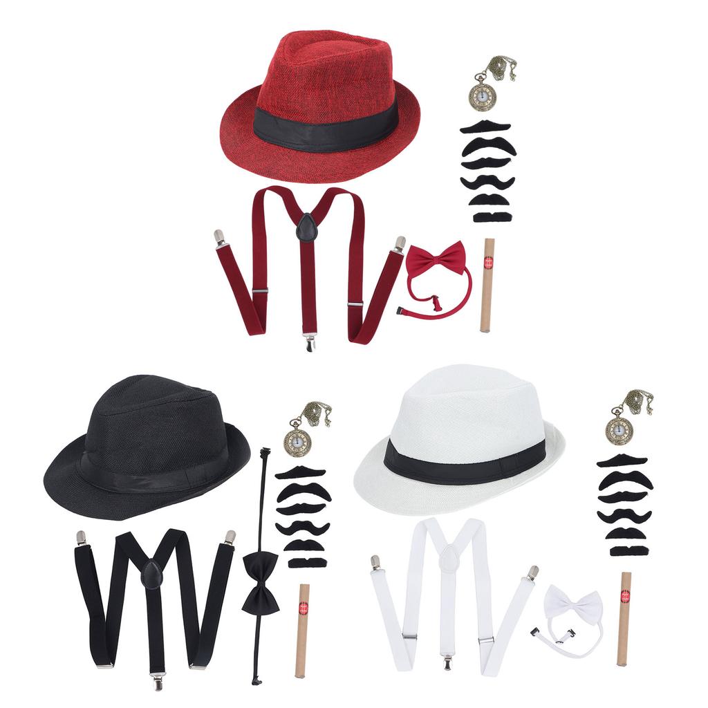 Костюм дедушки 1920-х годов, комплект со шляпой, карманными часами, поддельными сигарами, подтяжками, бородой, галстуком-бабочкой, 100 дней