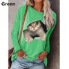 2024 Autumn Winter Womens Clothing Casual Loose T-Shirts Femme Long Sleeve Hoodies Cute Cat Print Pullover Ladies Round Neck Top
