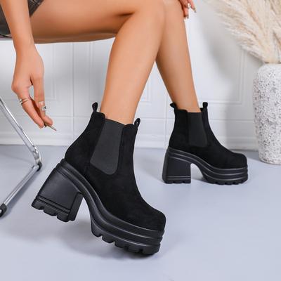 Модные женские туфли на высоком каблуке, осенние, новые, с круглым носком, на толстом каблуке, водонепроницаемые, на платформе, с боковой молнией, темпераментные, до середины голени