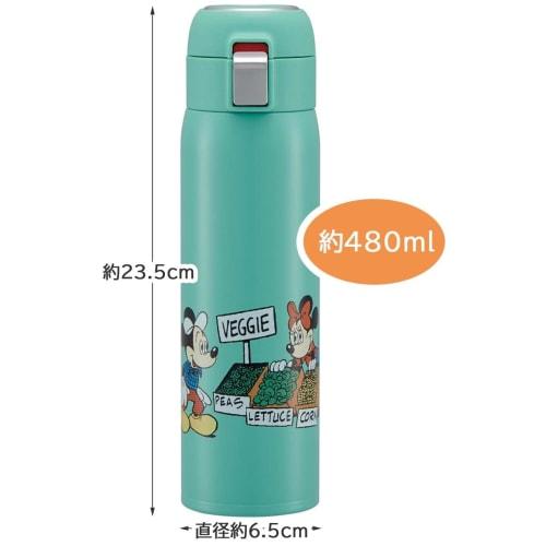 Skater Straw Mug Bottle 480ml Cold Storage Stainless Steel Water Bottle Disney Mickey Mouse Green World One Touch Open STOT5ST-A