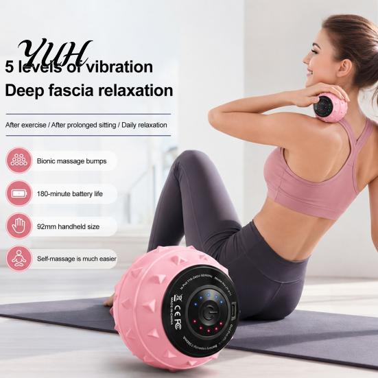 Portable Massage Ball with Multi Level Vibration Yoga Ball, Handheld Electric Muscle Roller 1300mAh Battery, 3 High Intensity Vibrating for