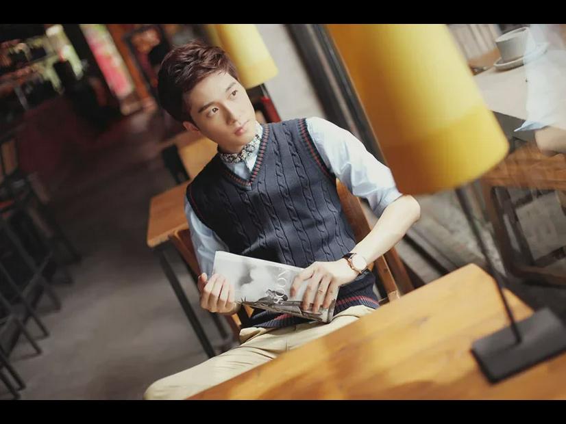 Мужской тонкий трикотажный шерстяной жилет с V-образным вырезом - модный корейский свитер без рукавов