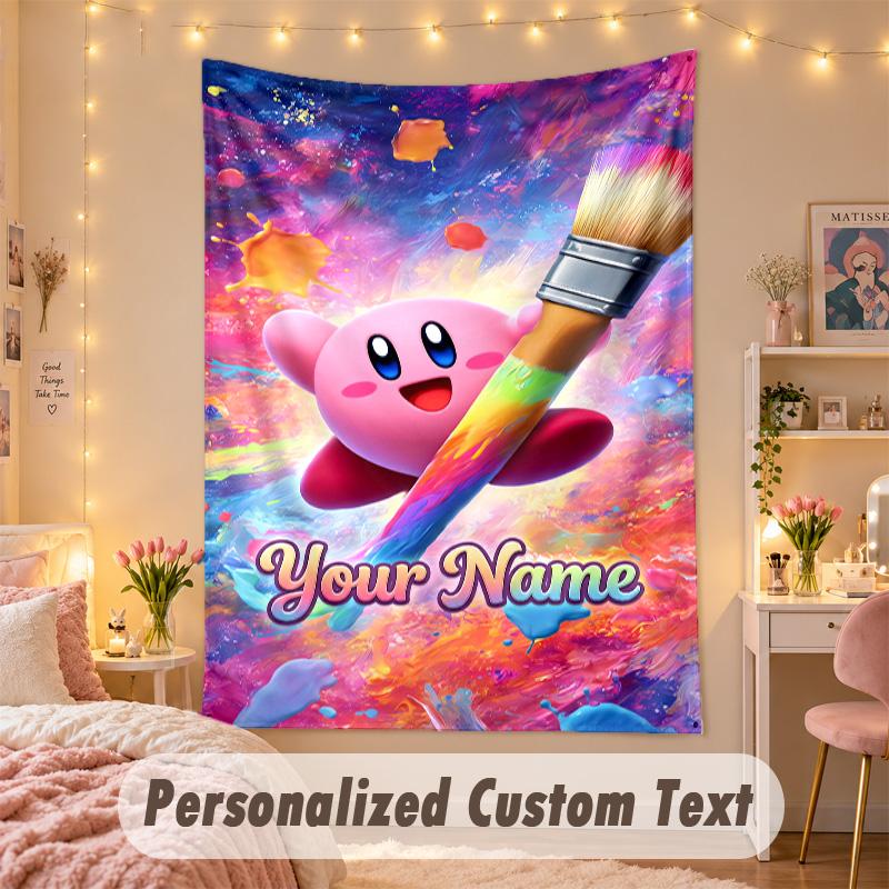 Custom Personalized Tapestry,Kirby Print Custom Name Text Wall Art Hanging for Bedroom