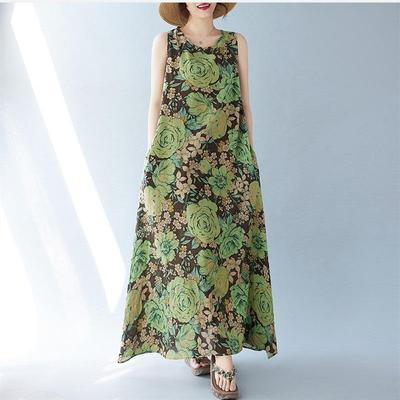Новое винтажное платье с цветочным принтом без рукавов больших размеров для женщин, повседневное свободное длинное летнее платье