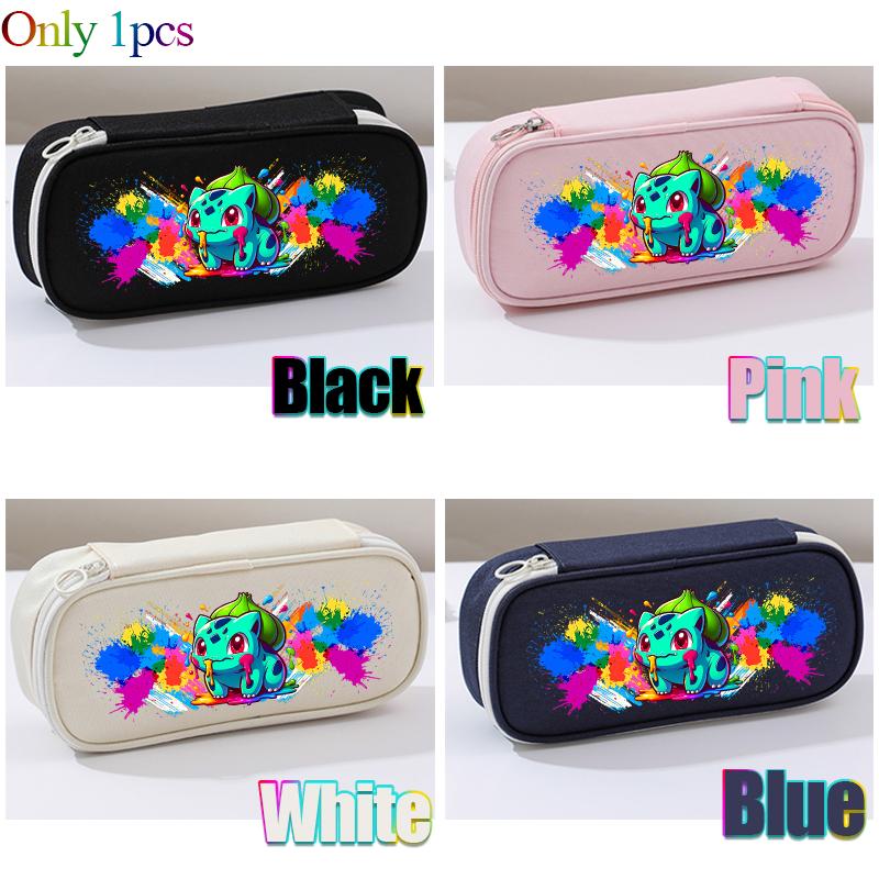 Multi-layer Student Pencil Bag Pencil Storage Box Oxford Cloth for Poke Mones Charizard Bulbasaur Blue Black White pink Gift