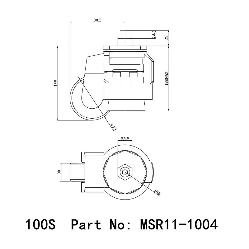 China Caster Manufacturer MSR11-1004 100S Castor Wheel Medical Equipment Hardware Adjustable Caster Leveling Different Size